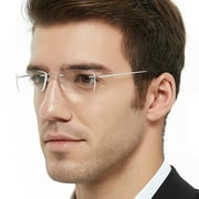 OCCI CHIARI Anti Blue Light Reading Glasses 1.25 Magnification for Men Flexible Titanium Rimless Frame Hingeless Reader with Acrylic LensSliver, 1.25