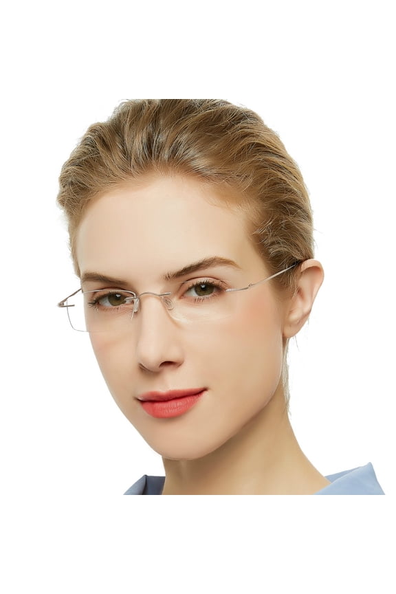 Anti Blue Light Reading Glasses 1.25 Magnification for Women Flexible Titanium Rimless Frame Hingeless Reader with Acrylic Lens(Sliver, 1.25)