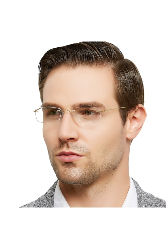 Anti Blue Light Reading Glasses 1.25 Magnification for Men Flexible Titanium Rimless Frame Hingeless Reader with Acrylic Lens(Gold, 1.25)