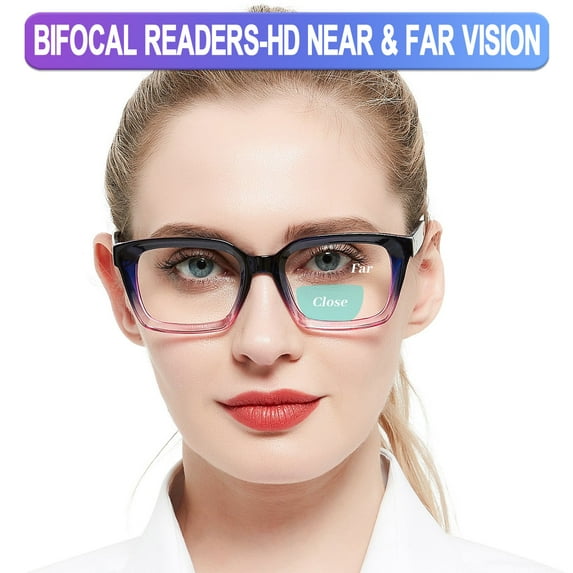 OCCI CHIARI Bifocal Reading Glasses for Women Square Sturdy Readers 1.0 1.5 2.0 2.5 3.0 3.5 (Purple, 1.00) Near Far Vision Dual-use, Acrylic Lens