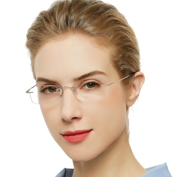 OCCI CHIARI Blue Light Blocking Reading Glasses 1.75 Magnification for Women Ultra-light Reader with Titanium Frameless, Acrylic Lens(Sliver, 1.75)