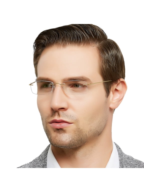 Blue Light Blocking Reading Glasses Mens Super Lightweight Reader Full Titanium Rimless Glasses 1.0 1.25 1.5 1.75 2.0 2.25 2.5 2.75 3.0 3.5 with Acrylic Lens