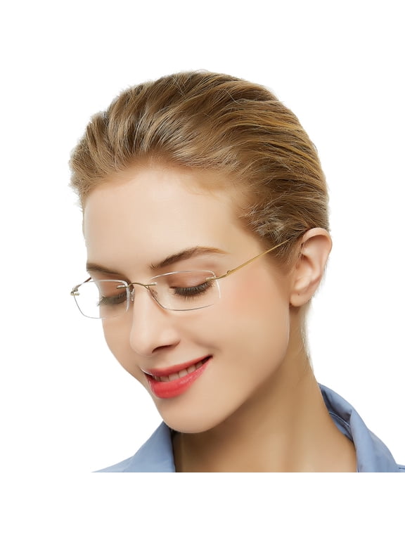 Blue Light Blocking Reading Glasses Womens Super Lightweight Reader Full Titanium Rimless Glasses 1.0 1.25 1.5 1.75 2.0 2.25 2.5 2.75 3.0 3.5 with Acrylic Lens