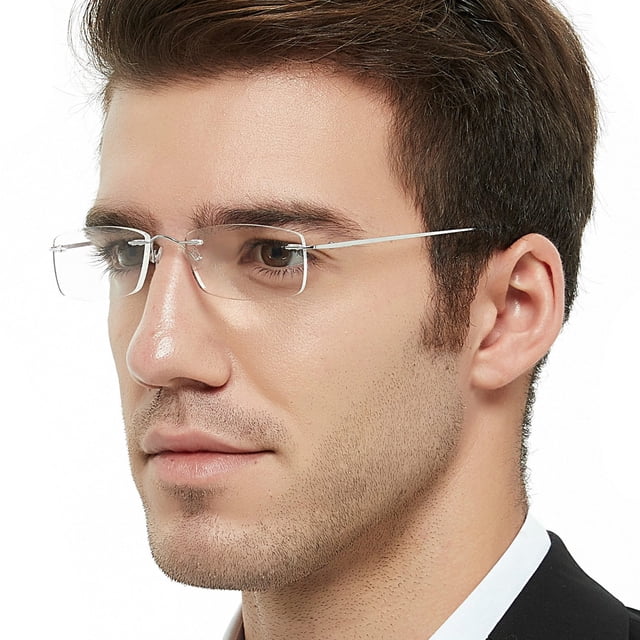 OCCI CHIARI Lightweight Reading Glasses 2.75 for Mens Designer Blue Light Blocking Glasses with Comfortable Titanium Frameless, Acrylic Lens(Sliver, 2.75)