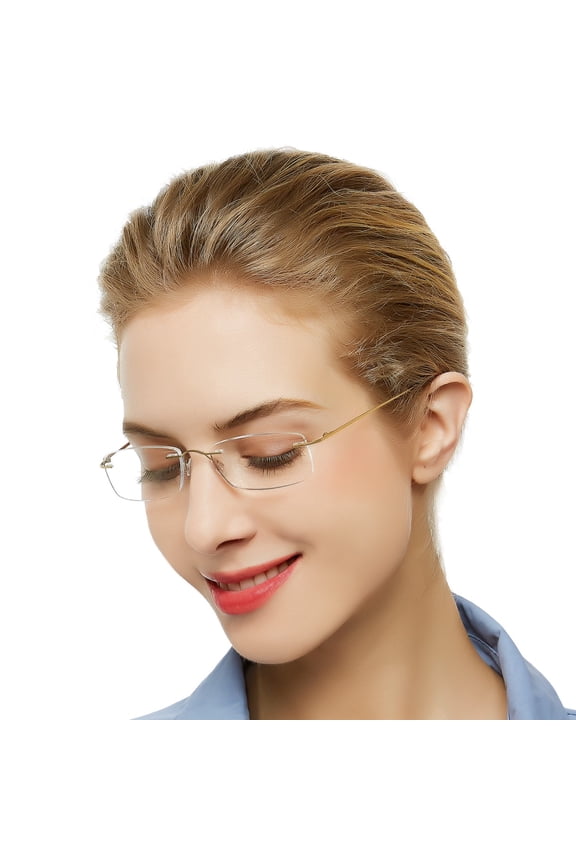 Lightweight Reading Glasses 2.75 for Womens Designer Blue Light Blocking Glasses with Comfortable Titanium Frameless, Acrylic Lens(Gold, 2.75)