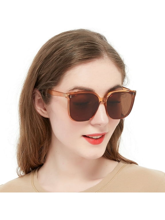 Oversized Trendy Sunglasses for Women UV400 Protection Outdoor Square Sun Glasses Designer Style(Light tan)