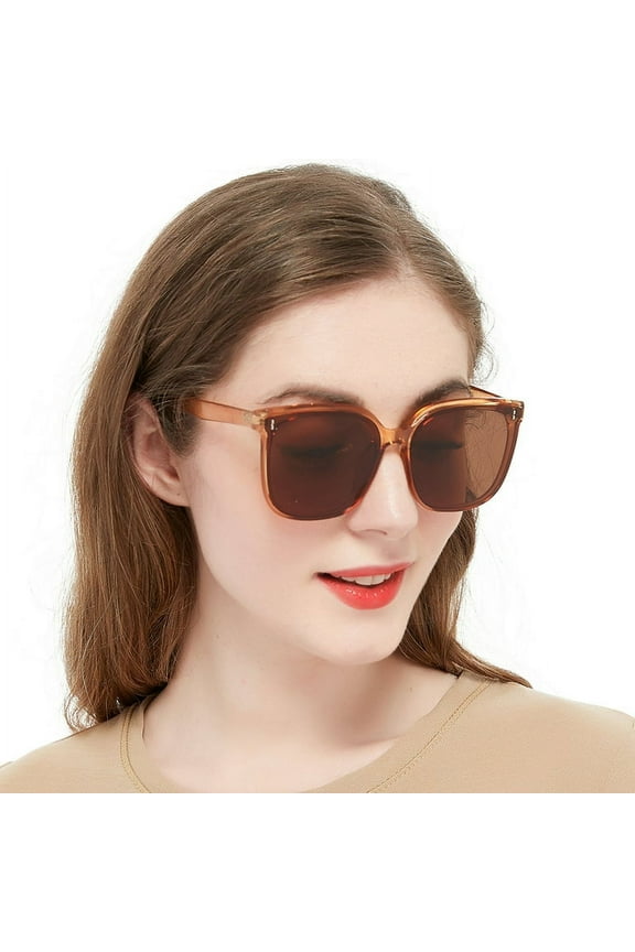 Oversized Trendy Sunglasses for Women UV400 Protection Outdoor Square Sun Glasses Designer Style(Light tan)