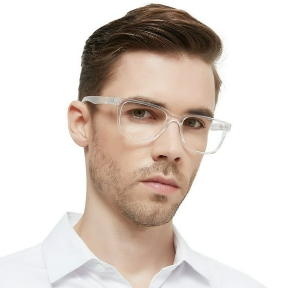 OCCI CHIARI Reading Glasses Men Square Reader Glasses 1.00 1.25 1.50 1.75 2.00 2.25 2.50 2.75 3.00 3.50 4.00 (Clear 225) with Spring Hinges