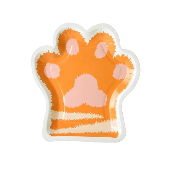 OCCOA 10 Pack Disposable Cat Paw Shaped Paper Plates for Birthday Party, Cute Animal Design Dessert Plates for Cake and Snacks, Orange