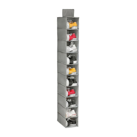 OCCOA 10 Pocket Non Woven Hanging Storage Organizer for Closet, 47x12x6 Inch Shoe Clothes Wardrobe Hanger Rack ,Gray