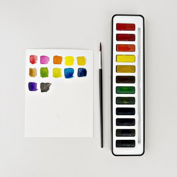 OCCOA 12 Color Watercolor Paint Set in Portable Tin Case for Adults Artists, Complete Art Painting Kit with Round Brush for Home Studio and Creative Projects, Multicolor