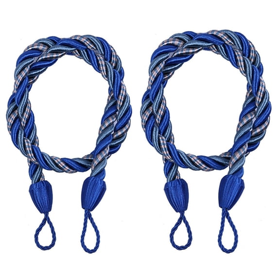OCCOA 2 Pack Rope Tiebacks for Window Curtain, 27 Inch Cord Buckle Curtain Tiebacks for Living Room Bedroom, Polyester Curtain Holdbacks for Light Heavy Duty Drapes ,Blue