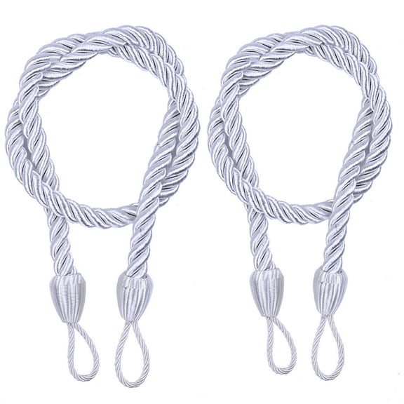 OCCOA 2 Pack Rope Tiebacks for Window Curtain, 27 Inch Cord Buckle Curtain Tiebacks for Living Room Bedroom, Polyester Curtain Holdbacks for Light Heavy Duty Drapes ,White