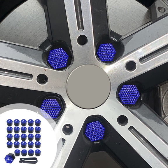 OCCOA 20-Pack Diamond Studded Car Tire Nut Cover, Wheel Hub Decorative Screw Caps, 19mm Plastic Lug Nut Covers for Cars Trucks SUVs, Rust Proof,Blue