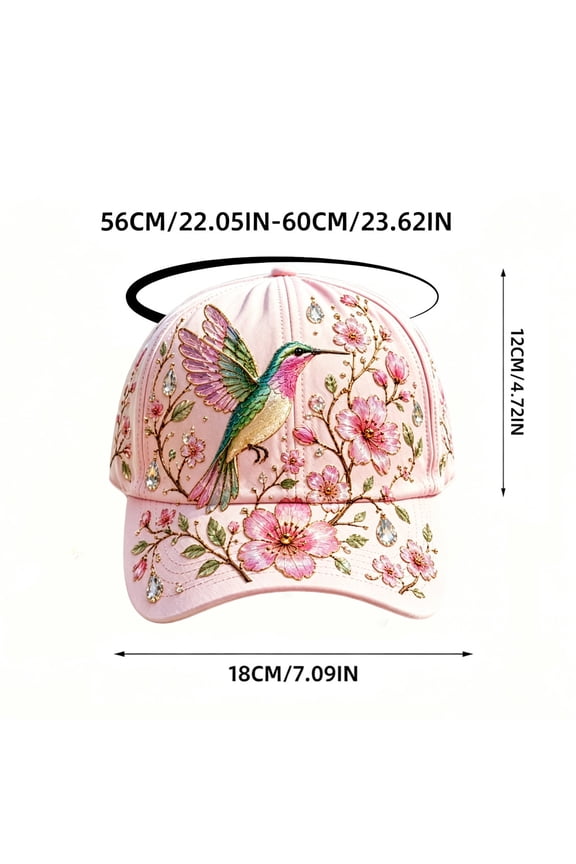 2026 Garden Morning Baseball Cap for Women with Pink Bird Floral Print, Adjustable Outdoor Sun Hat for Spring Summer, Breathable Cotton Blend, Multicolor