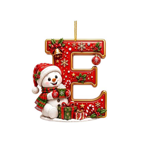 OCCOA 2D Acrylic Christmas Letter Ornaments Alphabet Hanging Pendants DIY Tree Decor for Mantel Window Wreath Fireplace Home Holiday Gift for Family Kids Xmas Present, E