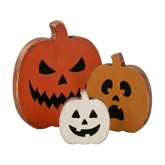 OCCOA 3 Sizes Wooden Pumpkin Tabletop Sign Halloween Tiered Tray Decor Set, Rustic Farmhouse Ornament for Home Display, Gift for Halloween Decor Lovers Thanksgiving Hosts, Multicolor