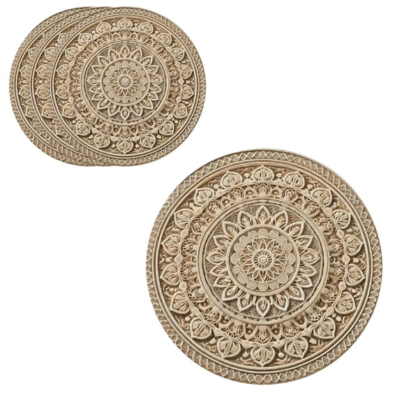 OCCOA 4 Pack Round Boho Linen Placemats for Dining Table and Kitchen, Woven Cotton Macrame Table Mats with Fringe, Rustic Farmhouse Home Decor, Khaki