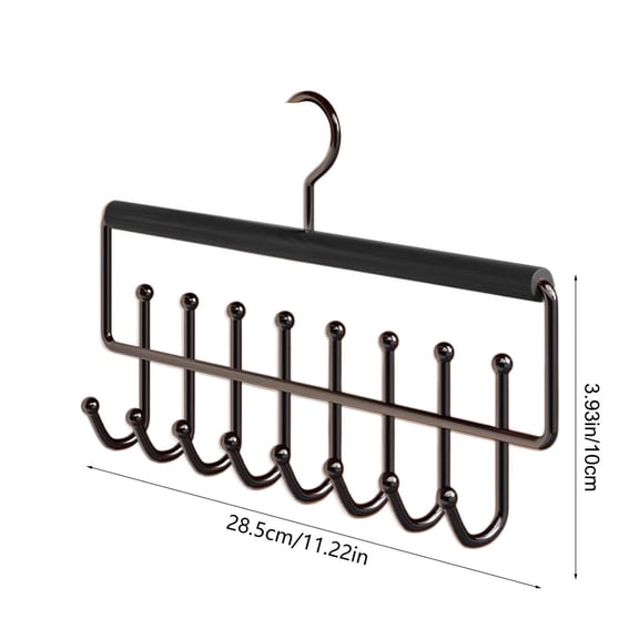 OCCOA 8 Hook Solid Wood Clothes Hanger for Vests Underwear and Suspenders, Multifunctional Storage Hanger with Stainless Steel Hooks, Space Saving, Brown