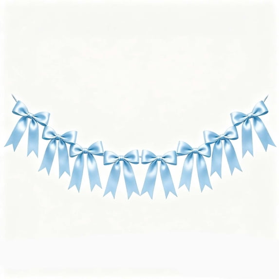 OCCOA 8PCS Blue Bow Garlands Decoration Strung Satin Ribbon Ornaments for Birthday, Light Blue
