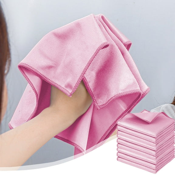 OCCOA 9 Pack Microfiber Glass Cleaning Cloth, 12 Inch X 12 Inch, Lint Free Quickly Clean Window, Glasses, Windshields, Mirrors, and Stainless Steel,Pink
