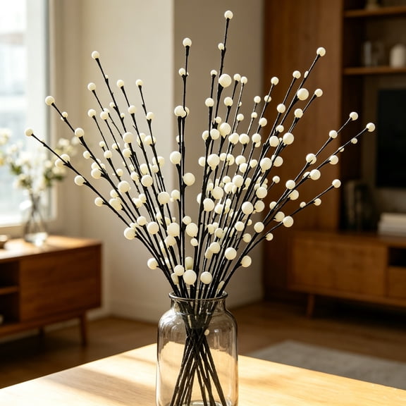 OCCOA Artificial Branches with Berries Realistic Faux Stems, Silk Flower Buds for Vase Wedding Table Centerpiece, Home Decor, White