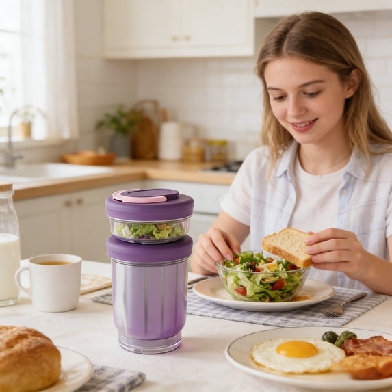 OCCOA Breakfast On The Go Cups, Salad Cup To Go, Take and Go Yogurt Cereal Overnight Oats Snack Parfait Containers & Salad Dressing Holder with Fork for Lunch, Fruit & Vegetable Jar,Purple