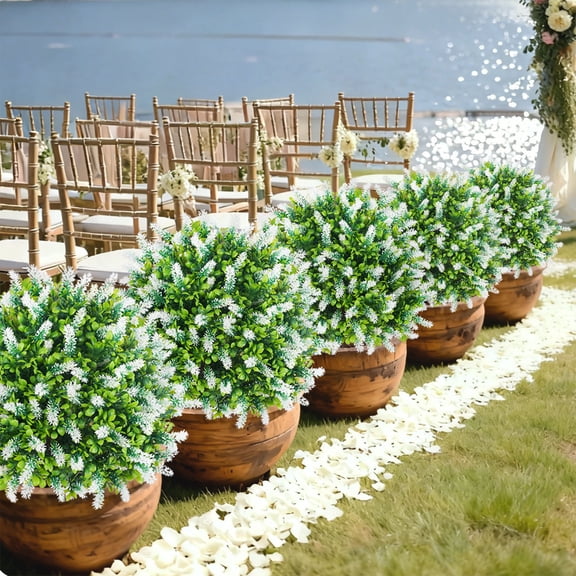 OCCOA Artificial Lavender Flowers for Outdoors Fake Silk Flowers Faux Plants UV Resistant for Indoor Outside Spring Porch Garden Window Table Box Office Home Decorations,White