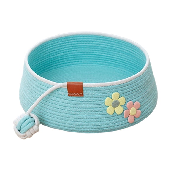 OCCOA Cats Bed Basket Round Cotton Rope Woven Warm Medium Pet Sleeping Bed for Small Medium Dogs Cats Indoor Play Washable, Blue