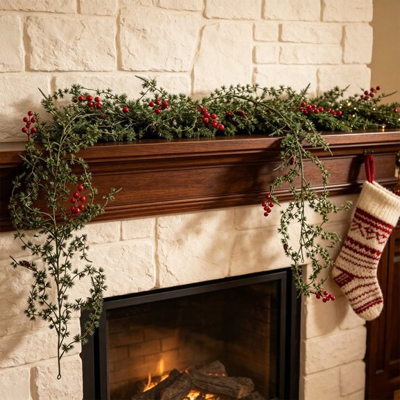 OCCOA Christmas Artificial Rattans Garland Leaves Decor String for Fireplace Mantel Stair Rail Door Window Wreath Tree Home Holiday Decor Gift Xmas Present, B