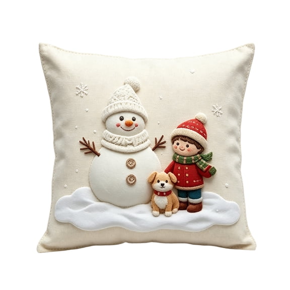 OCCOA Christmas Printed Throw Pillow Winter Festive Decorative Cushion Snowman Stocking Reindeer Sleigh Gingerbread House Print for Sofa Couch, A
