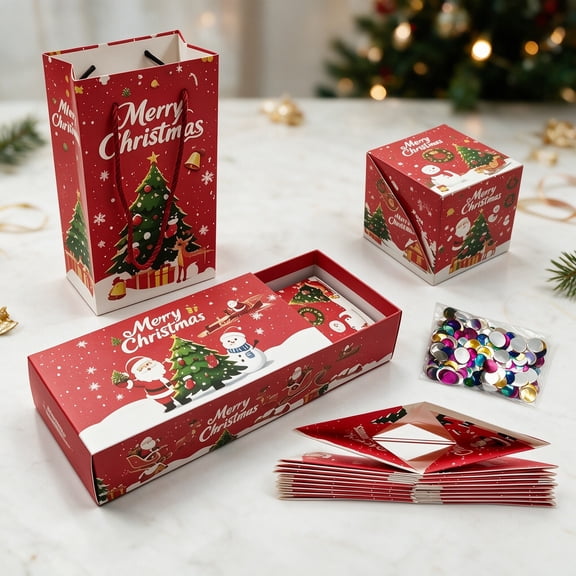 OCCOA Christmas Surprise Jumping Box Folding Bouncing Red Gift Box Set, Exploding Money Gift Box for Cash Holiday Party Favors, Gift for Family Members Friends, Multicolor