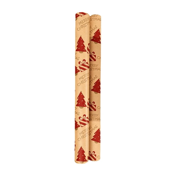 OCCOA Christmas Wrapping Paper Roll Vintage Kraft with Assorted Designs for Gift Wrapping Holiday Crafts Party Decor Xmas Present, D