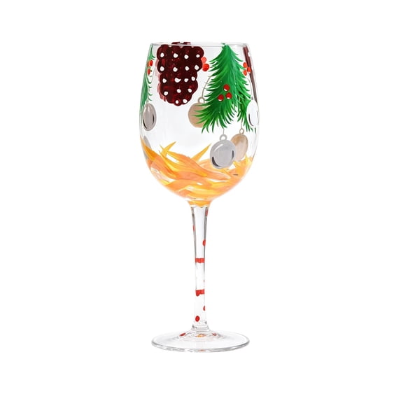 OCCOA Colorful Painted Christmas Wine Glass Festive Stemware Gift Boxed Art Goblet for Party Home Table Decor Gift Xmas Present, C