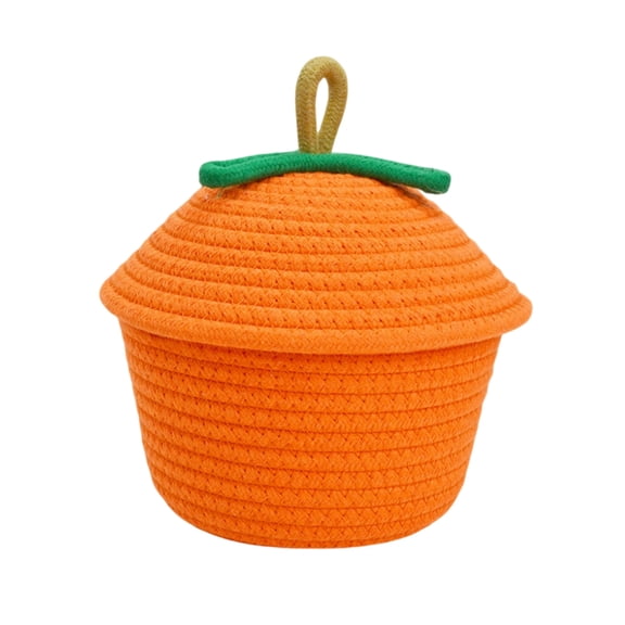 OCCOA Cotton Rope Woven Pumpkin Storage Basket with Lid, Decorative Fall Harvest Storage Bin Organizer, Thanksgiving Autumn Home Decor, Orange