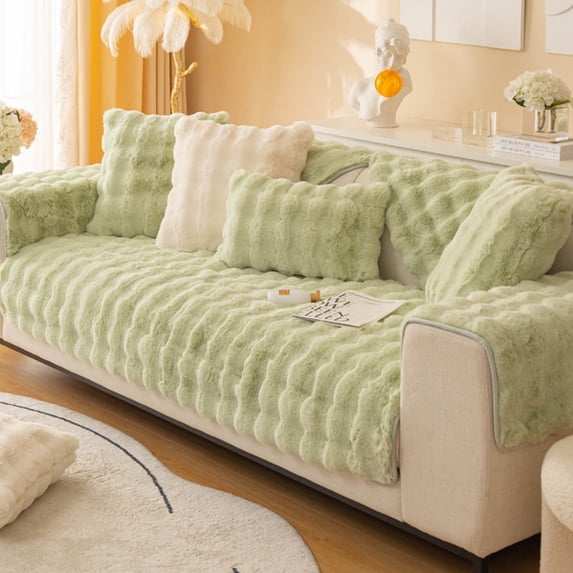 OCCOA Couch Cover for Pets Plush, Non Slip Cozy Sofa Cover Pet Friendly, Soft Thick Fuzzy Sofa Slipcovers for Washable Couch Sofa Funiture Protector,Green