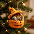 thumbnail image 1 of OCCOA Cute Halloween Pumpkin Hanging Ornament Sleeping Animals with Witch Hat Acrylic Pendant for Tree Mantel Window Door Home Halloween Decor Gift, B, 1 of 5