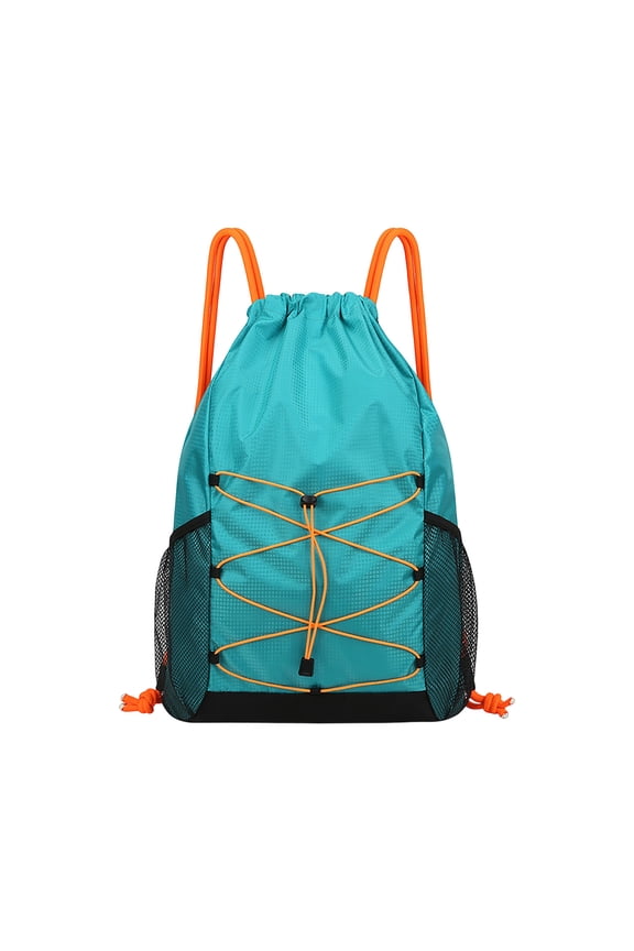 Drawstring Backpack with Side Mesh Pockets Water Repellent Large Capacity Sack Bag for Gym Hiking Cycling Travel Workout, Sky Blue