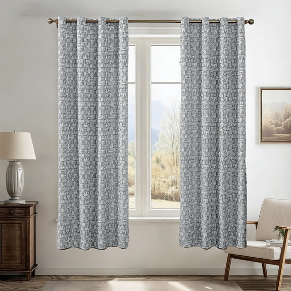 OCCOA Fabric Jacquard Curtains for Living Room and Bedroom Shade, 52x63 Inch Heavy Textured Window Drape with Decorative Pattern, Holiday Party Decor, Gray