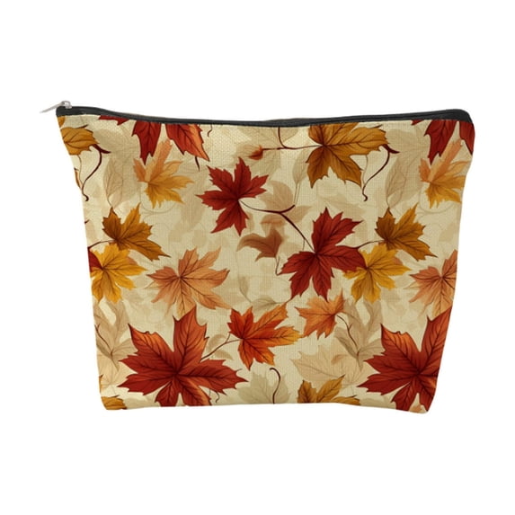 OCCOA Fall Zipper Makeup Bag with Pumpkin Maple Print Large Capacity Portable Toiletry Pouch for Travel Office Daily Storage, A