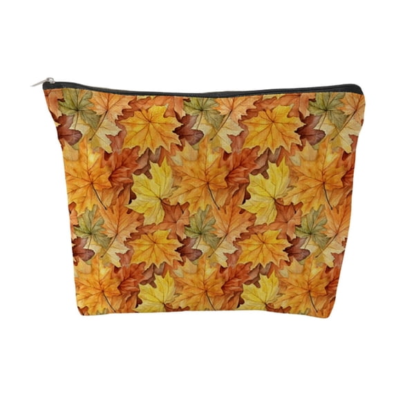 OCCOA Fall Zipper Makeup Bag with Pumpkin Maple Print Large Capacity Portable Toiletry Pouch for Travel Office Daily Storage, C
