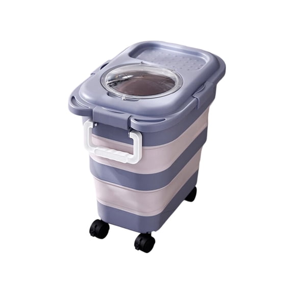 OCCOA Foldable Airtight Rice Storage Container with Rolling Wheels, Humidity Proof Grain Bin for Flour Dog Cat Food, Kitchen Pet Food Organizer, Blue