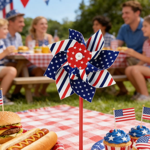 OCCOA Fourth of July Pinwheels,4th of July Decorations American Flag Pinwheel,Garden Wind Spinners Patriotic Yard Outdoor Decor,Memorial Day Independence Party Supplies ,A