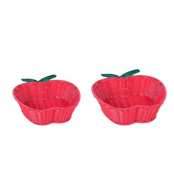 OCCOA Fruit Basket Set Decorative Woven Storage Bowls 2 Sizes Tabletop Organizer for Fruit Snack Candy Home Kitchen Party Holiday Display Gift Xmas Present, Red