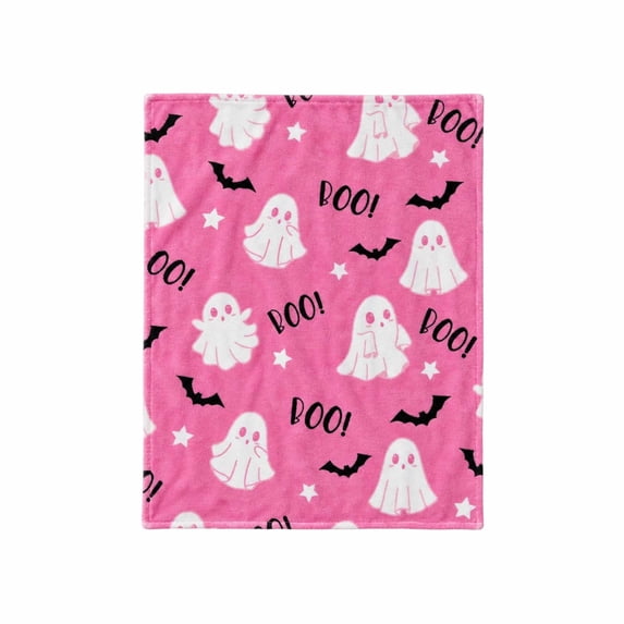 OCCOA Ghost Blanket Pinky Halloween Throw Blanket 39x29in Cute Ghost Pattern Soft Cozy for Bedroom Sofa Couch Bed Fall Festival Home Decoration Gift, A