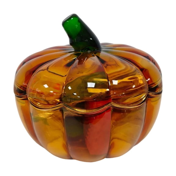 OCCOA Glass Pumpkin Candy Jar with Lid Fall Halloween Decorative Storage Container for Home Tabletop Kitchen Counter Party Centerpiece Treat Holder Gift Idea, Orange