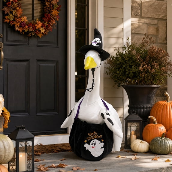 OCCOA Halloween Ghost Set with Crossbody Bag for Porch Goose 23 Inch Statue Yard Garden Outdoor Holiday Decoration Gift, D