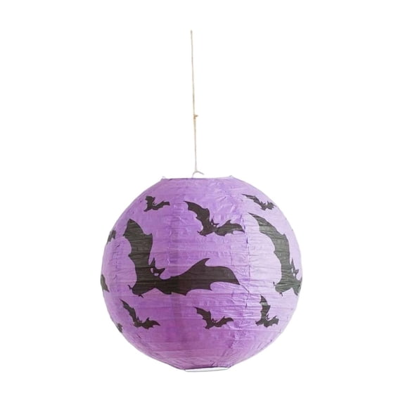OCCOA Halloween Paper Lanterns Round Hanging Decoration with Bat Witch Pattern for Indoor Outdoor Party Ghost House Home Decor Reusable Supply, Purple