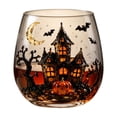 thumbnail image 1 of OCCOA Halloween Patterned Glass Cup 15oz Clear Sturdy Drinkware with Haunted House Witch Mummy Print for Wine Cocktail Daily Use Holiday Party Gift Idea, C, 1 of 6