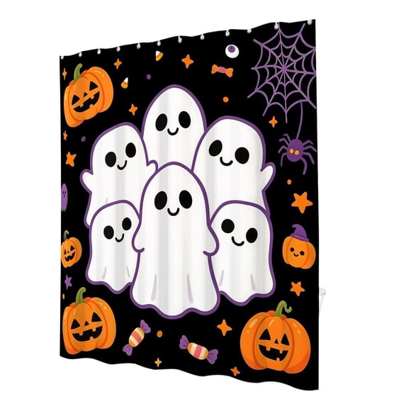 OCCOA Halloween Shower Curtain Decoration No-Hole Shower Curtain with 12 Hooks Waterproof Polyester for Bathroom Halloween Themed Decor Gift, A-Purple